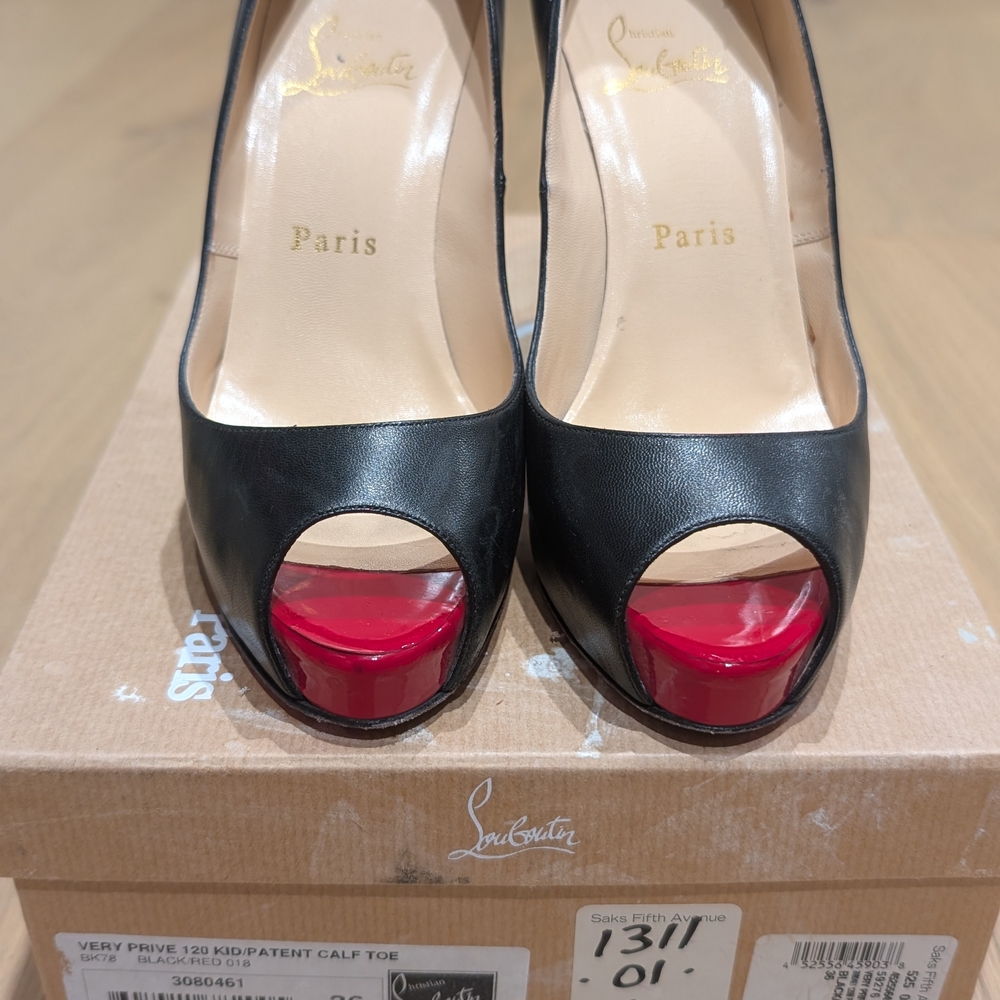 Christian Louboutin Black and Red Peep Toe Heels Very prive
